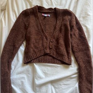 Urban Outfitters Cropped Brown Cardigan Sweater